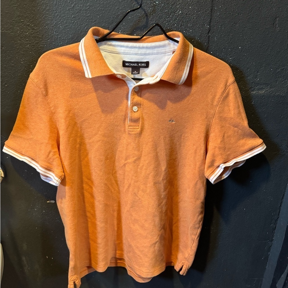 Women’s Michael Kors Orange White Polo Shirt Sporty Design